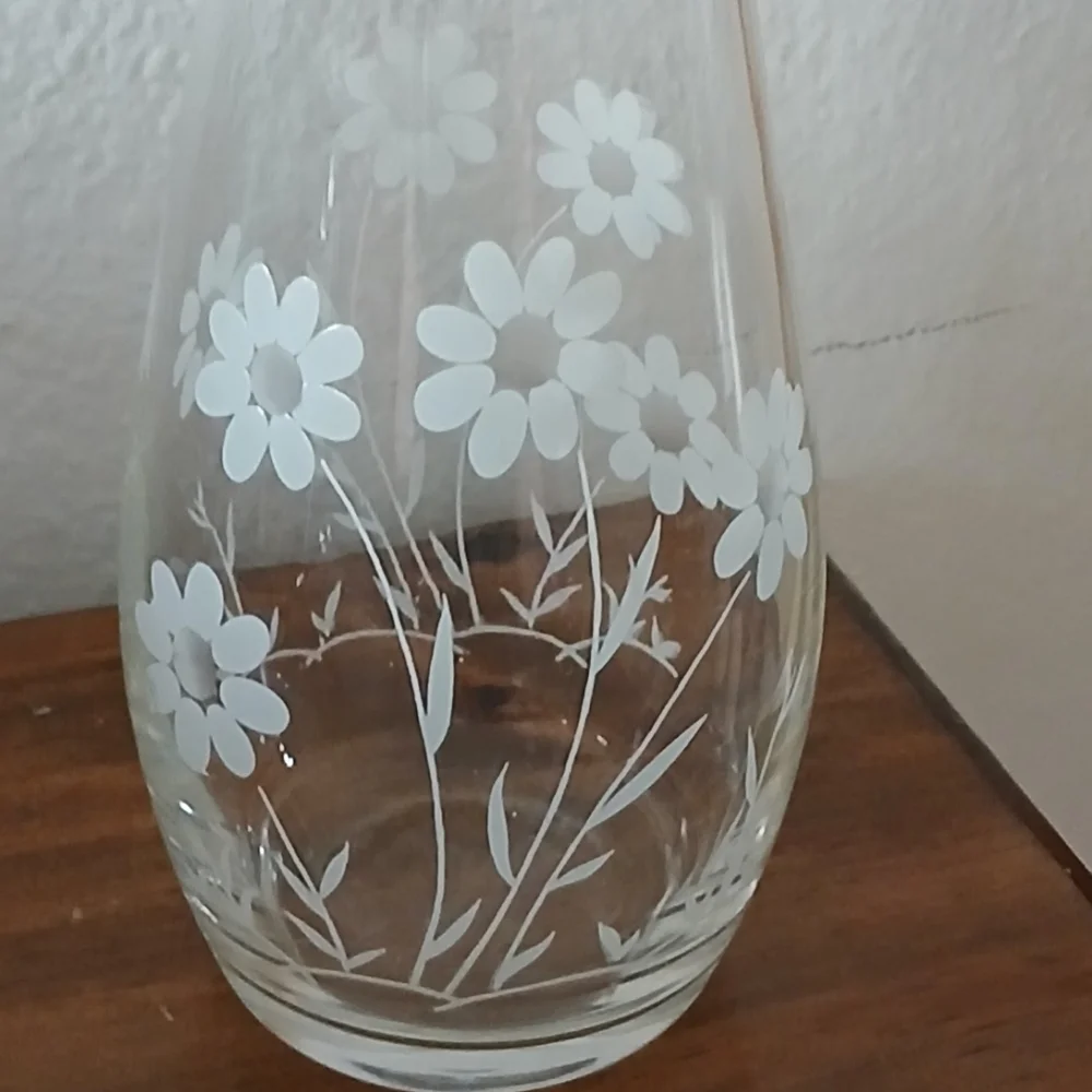Crystal Etched Vase, Pasabache Glass, Etched Floral, Made In Turkey, Giftware
